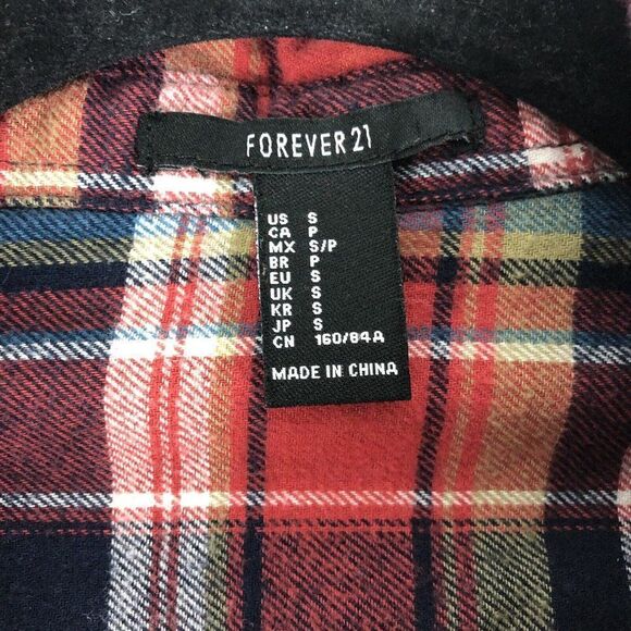 Forever 21 Womens Small Long Sleeve Flannel Shirt Red Button Down Western Rodeo - Picture 3 of 10
